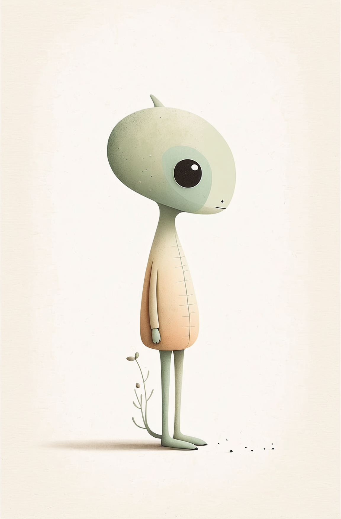 00188-a cute minimalistic simple alien side profile Clipart, organic forms, in the style of Jon Klassen, desaturated light and airy pa.png